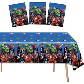 كيو اي سي اي 3 قطع من مفرش طاولة عيد الميلاد بتصميم بطل خارق، لوازم تزيين حفلات اعياد الميلاد للاستعمال مرة واحدة، غطاء طاولة بلاستيك للاولاد والبنات والاطفال - 54 انش × 108 انش in Kuwait