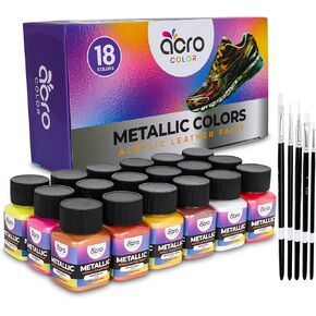 Acrylic Leather Paint for Shoes - 18 Color Leather Paint Kit With 5 Paint Brushes (Deglazer & finisher not Included) - Great Repair Finisher for Shoes,Sneakers, Wallets, Jackets (Vibrant - 18 Colors)