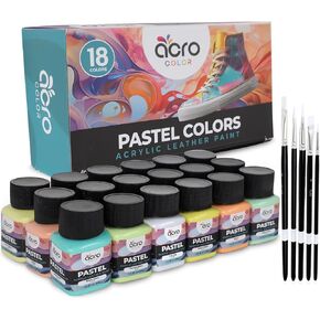 Acrylic Leather Paint for Shoes - 18 Color Leather Paint Kit With 5 Paint Brushes (Deglazer & finisher not Included) - Great Repair Finisher for Shoes,Sneakers, Wallets, Jackets (Vibrant - 18 Colors) in Kuwait
