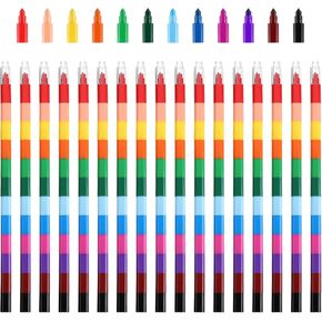 PATIKIL Stacking Crayons, 12 Pack 12 Colors Stackable Buildable Square Drawing Crayons for Office Home Party Supplies