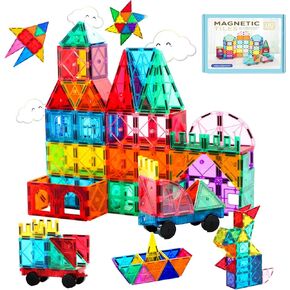 Aquadawn 110 Pieces Magnetic Building Tiles Set with 2 Cars, Magnetic Building Blocks for Toddlers 1-3, Educational Toys Tiles for Kids Ages 4-8, 3D Toys Gifts for Girls Boys