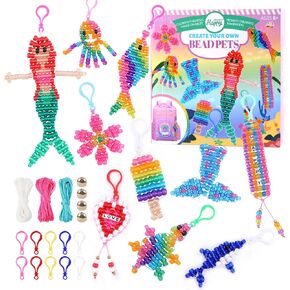 Happy makers Bead Pets، مجموعات حرفية للمبتدئين، مجموعة صنع سلسلة مفاتيح DIY مع تعليمات، حلقة مفاتيح ومشبك مفاتيح، اصنع مجموعة سلسلة مفاتيح حقيبة الظهر الخاصة بك، فن الخرز والحرف اليدوية للأطفال الفتيات من سن 8 إلى 12 عامًا in Kuwait