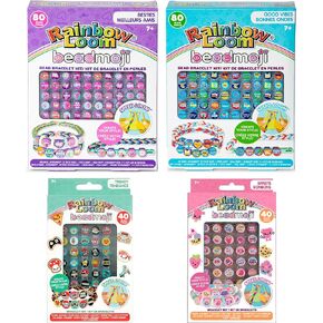 Rainbow Loom: Beadmoji 4 Pack Bundle: Besties, Good Vibes, Sweets, Trendy - 4 Rubber Band DIY Charm Bracelet Kits, Speed Loom, Design & Create, Age 7+