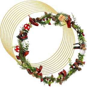 10 عبوات من حلقات معدنية كبيرة مقاس 14 انش بتصميم زهور، حلقات معدنية مركزية للاكليل من المكرمية الذهبية لتزيين طاولة الزفاف وصائد الاحلام in Kuwait