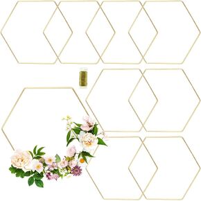 8 Pack Hexagonal Floral Hoops 4 Inch Small Metal Rings for DIY Centerpiece Table Decorations Crafts Macrame Ring Hoops Dream Catcher Rings Wedding Birthday Wreath Rings Craft Hoops, Gold