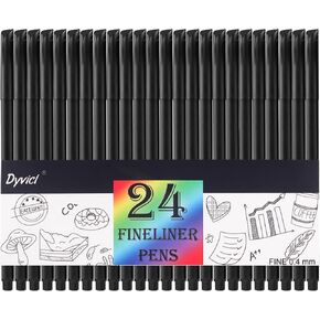 أقلام تحديد رفيعة من Dyvicl، أقلام تخطيط مجلة 0.4 مم 24 حزمة قلم Fineliner أسود مجموعة أقلام رسم ذات أطراف دقيقة لكتابة اليوميات وتدوين جدول أعمال التقويم in Kuwait