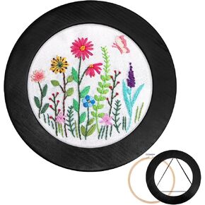 Aoibrloy Wood 7 Inch Embroidery Hoop Frame, Round Black Finished Cross Stitch Hoop Frame for DIY Embroidery Craft and Home Hanging Decorations in Kuwait