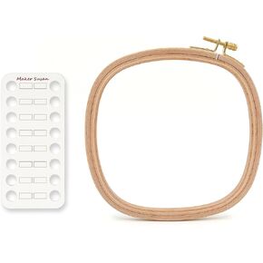 Maker Susan 3 Pcs Beech Wood Square Embroidery Hoop Set, Premium Quality Cross Stitch Hoop and Frame, Punch Needle Hoop with Embroidery Thread-Floss Organizer Cards for Embroidery (3 Sizes Set)