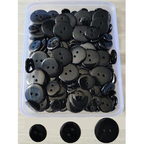 زر أسود للخياطة - 200 قطعة من أزرار معطف الجينز المتنوعة - فتحتين كبيرتين مشبك زينة مصنوع يدويًا مع 3 مقاسات للملابس، قبعة البنطلون، مجموعة مشبك خياطة يدوية من الراتنج الدائري in Kuwait