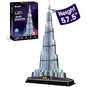 CubicFun 3D Puzzles LED Dubai Burj Khalifa 57.5" H Architecture Building Model Kits for Adults, Souvenir Decoration and Birthday Gifts for Men and Women, the Tallest Tower 136 Pcs