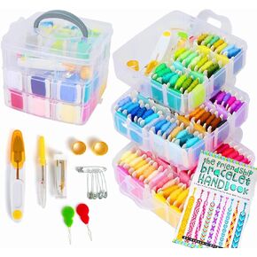 كتاب اثينا اليمنتس مجموعة خيوط التطريز - 150 لون من خيوط التطريز مع غرز متقاطعة، ادوات خيط الخياطة، منظم شفاف من 3 طبقات ودليل صنع الاساور in Kuwait