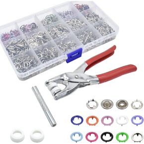 200 Sets Metal Snaps Fasteners Kit 9.5mm 10 Colors Metal Prong Ring Button with Fastener Pliers Press Tool for Sewing and Crafting in Kuwait