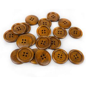 50 Pcs 1 inch Wooden Buttons, 25mm Premium Buttons for Sewing Craft Clothing, Brown Color, Natural Chestnut Made, 4 Hole in Kuwait