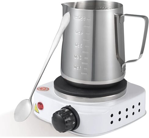 مجموعة صنع الشموع بنفسك وعاء صب الشموع مع لوح تسخين كهربائي لاذابة الشمع، طبق تسخين الشموع مع ملعقة من الستانلس ستيل، لوازم صنع الشموع للبالغين والمبتدئين، تصميم فوهة صب in Kuwait