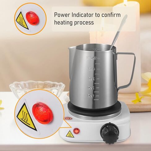 مجموعة صنع الشموع بنفسك وعاء صب الشموع مع لوح تسخين كهربائي لاذابة الشمع، طبق تسخين الشموع مع ملعقة من الستانلس ستيل، لوازم صنع الشموع للبالغين والمبتدئين، تصميم فوهة صب in Kuwait