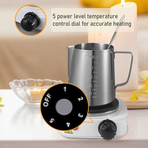 مجموعة صنع الشموع بنفسك وعاء صب الشموع مع لوح تسخين كهربائي لاذابة الشمع، طبق تسخين الشموع مع ملعقة من الستانلس ستيل، لوازم صنع الشموع للبالغين والمبتدئين، تصميم فوهة صب in Kuwait