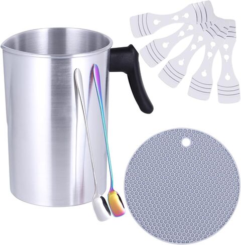 وعاء إذابة الشموع، مجموعات صناعة الشموع صناعة يدوية الصنع بوزن 1.8 كجم، إبريق تشكيل من الألومنيوم لصنع الشمع، وعاء إذابة الشمع مع مقبض مقاوم للحرارة وفوهة الصب in Kuwait