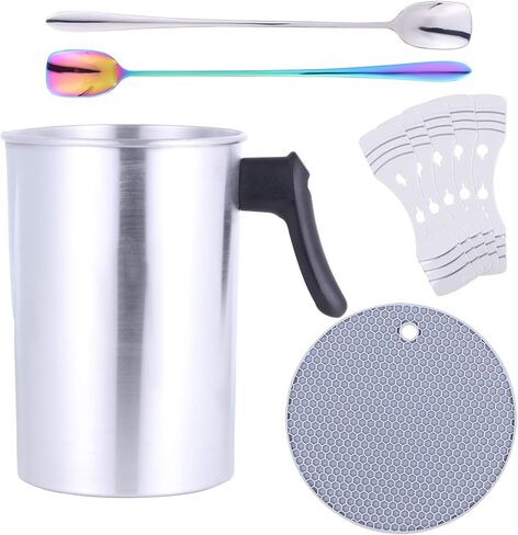 وعاء إذابة الشموع، مجموعات صناعة الشموع صناعة يدوية الصنع بوزن 1.8 كجم، إبريق تشكيل من الألومنيوم لصنع الشمع، وعاء إذابة الشمع مع مقبض مقاوم للحرارة وفوهة الصب in Kuwait