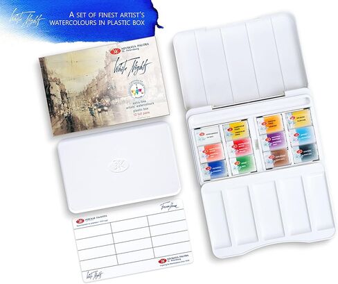 مجموعة ألوان مائية للفنانين من White Nights مكونة من 12 مقلاة كاملة سعة 2.5 مل، صندوق بلاستيكي IWS، نظام ألوان فريد وتصميم من تصميم Nevskaya Palitra in Kuwait