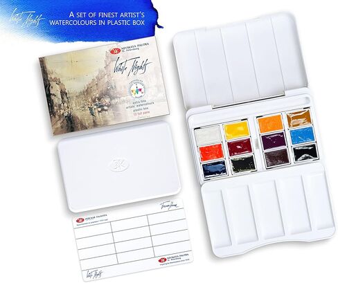 مجموعة ألوان مائية للفنانين من White Nights مكونة من 12 مقلاة كاملة سعة 2.5 مل، صندوق بلاستيكي IWS، نظام ألوان فريد وتصميم من تصميم Nevskaya Palitra in Kuwait