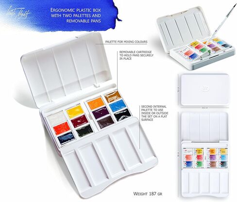 مجموعة ألوان مائية للفنانين من White Nights مكونة من 12 مقلاة كاملة سعة 2.5 مل، صندوق بلاستيكي IWS، نظام ألوان فريد وتصميم من تصميم Nevskaya Palitra in Kuwait
