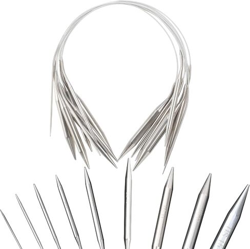 مجموعة ابر حياكة دائرية من الستانلس ستيل للمبتدئين من 9 قطع مقاس US 0-15 (16 انش) in Kuwait