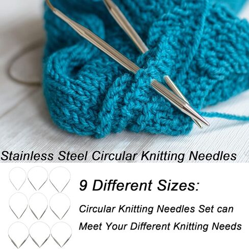 مجموعة ابر حياكة دائرية من الستانلس ستيل للمبتدئين من 9 قطع مقاس US 0-15 (16 انش) in Kuwait