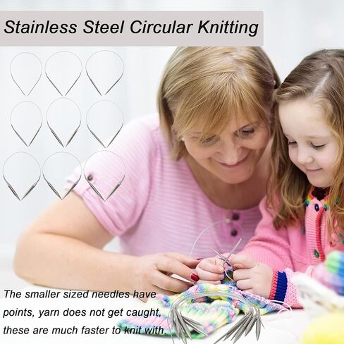 مجموعة ابر حياكة دائرية من الستانلس ستيل للمبتدئين من 9 قطع مقاس US 0-15 (16 انش) in Kuwait