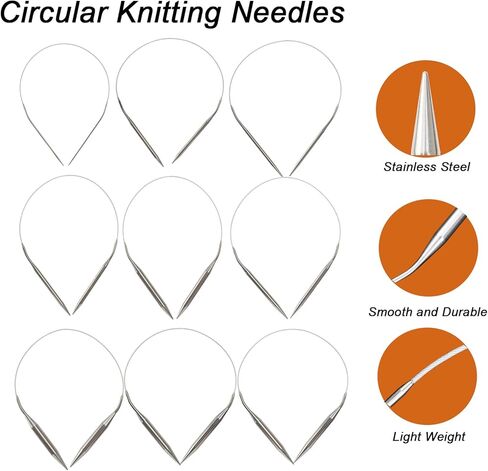 مجموعة ابر حياكة دائرية من الستانلس ستيل للمبتدئين من 9 قطع مقاس US 0-15 (16 انش) in Kuwait