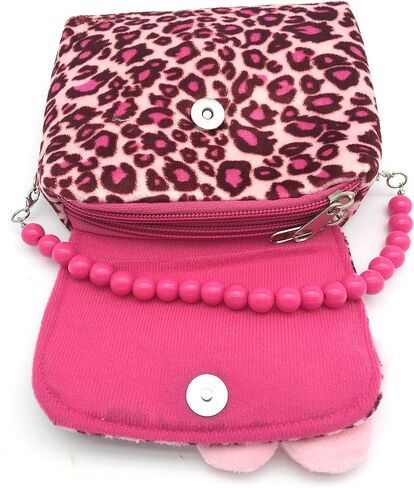 (الفهد الوردي) - مجموعة حقيبة يد للفتيات الصغيرة من Elesa Miracle حقيبة يد من القطيفة للأطفال + حلقات على شكل زهرة بمشبك على شكل زهرة ومشابك للشعر وربطات الشعر + مجموعة قلادة وسوار (فهد وردي) in Kuwait