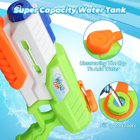 مسدسات مائية جامبو 1200 سي سي، مسدس ماء قوي رائع للاطفال والكبار، مسدسات قاذفة مائية، العاب حمام سباحة للشاطئ والحديقة والشاطئ والصيف، لعبة ممتعة للاطفال الاولاد والبنات in Kuwait