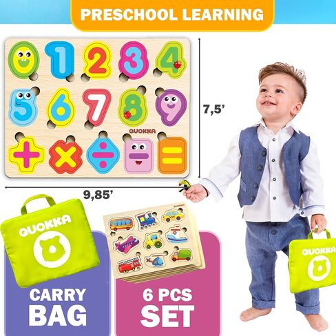 Wooden Puzzles for Toddlers 1-3 - 6 Alphabet Toddler Puzzles 3-5 Years Old with Rack by QUOKKA - Gift ABC Educational Toys for Boys and Girls - Wood Games for Children's Learning 2-4 in Kuwait