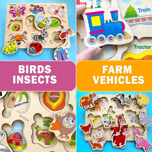 Wooden Puzzles for Toddlers 1-3 - 6 Alphabet Toddler Puzzles 3-5 Years Old with Rack by QUOKKA - Gift ABC Educational Toys for Boys and Girls - Wood Games for Children's Learning 2-4 in Kuwait