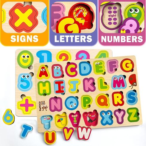 Wooden Puzzles for Toddlers 1-3 - 6 Alphabet Toddler Puzzles 3-5 Years Old with Rack by QUOKKA - Gift ABC Educational Toys for Boys and Girls - Wood Games for Children's Learning 2-4 in Kuwait