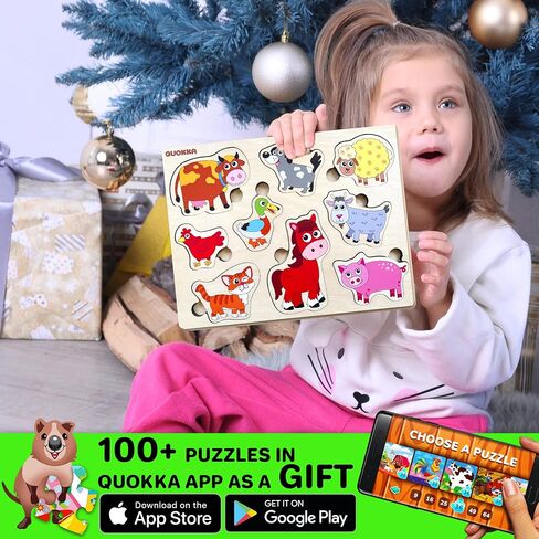 Wooden Puzzles for Toddlers 1-3 - 6 Alphabet Toddler Puzzles 3-5 Years Old with Rack by QUOKKA - Gift ABC Educational Toys for Boys and Girls - Wood Games for Children's Learning 2-4 in Kuwait