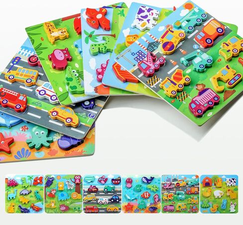 MUSCELL Wooden Puzzles for Toddlers Ages 3+, 10PCS Dinosaur Tear & Tear Wooden full Color Puzzles, Toddler Puzzles Learning Educational Preschool Toys Gifts for Boys Girls in Kuwait