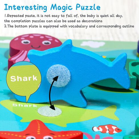 MUSCELL Wooden Puzzles for Toddlers Ages 3+, 10PCS Dinosaur Tear & Tear Wooden full Color Puzzles, Toddler Puzzles Learning Educational Preschool Toys Gifts for Boys Girls in Kuwait