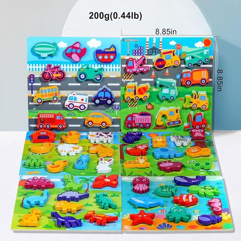 MUSCELL Wooden Puzzles for Toddlers Ages 3+, 10PCS Dinosaur Tear & Tear Wooden full Color Puzzles, Toddler Puzzles Learning Educational Preschool Toys Gifts for Boys Girls in Kuwait
