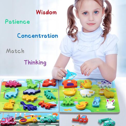 MUSCELL Wooden Puzzles for Toddlers Ages 3+, 10PCS Dinosaur Tear & Tear Wooden full Color Puzzles, Toddler Puzzles Learning Educational Preschool Toys Gifts for Boys Girls in Kuwait