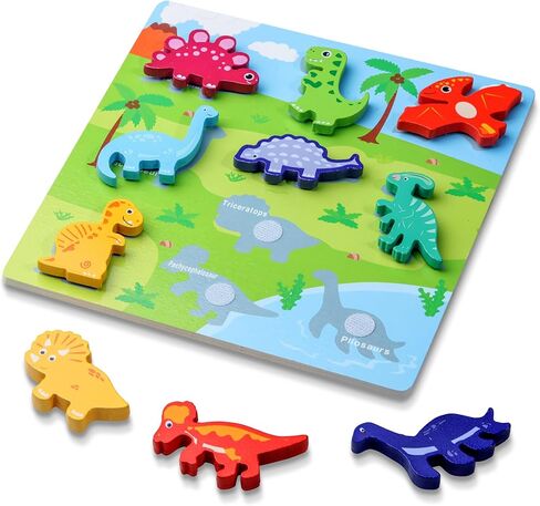 MUSCELL Wooden Puzzles for Toddlers Ages 3+, 10PCS Dinosaur Tear & Tear Wooden full Color Puzzles, Toddler Puzzles Learning Educational Preschool Toys Gifts for Boys Girls in Kuwait