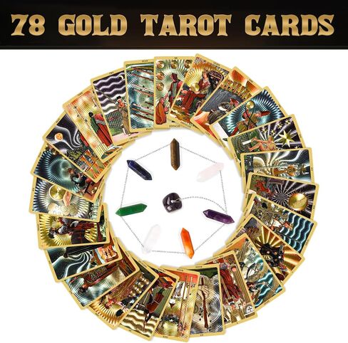 CASSAIO 78 بطاقة التارو مع كتاب دليل، مجموعة بطاقات التارو، سطح التارو الذهبي مع حامل بطاقة التارو، حقيبة التارو، قماش التارو، أحجار شقرا، سطح التارو مقاوم للماء للمبتدئين واللاعبين الخبراء مع صندوق in Kuwait
