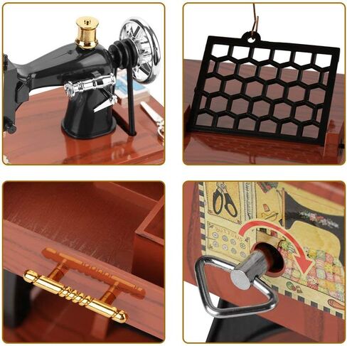 خمر ماكينة خياطة صغيرة الرجعية الخياطة عقارب الساعة صندوق تشغيل الموسيقى هدية الجدول الديكور الجدول مكتب الديكور in Kuwait