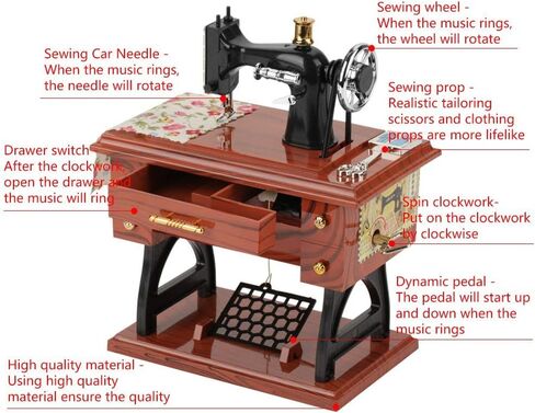 خمر ماكينة خياطة صغيرة الرجعية الخياطة عقارب الساعة صندوق تشغيل الموسيقى هدية الجدول الديكور الجدول مكتب الديكور in Kuwait