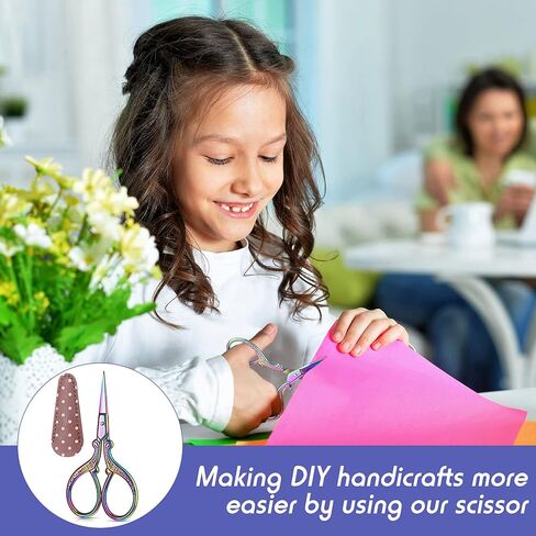 Honoson 4 Pcs Sewing Embroidery Scissors with 4 Pcs Artificial Leather Cover 3.6 Inch Stainless Steel Stork Scissors Vintage Embroidery for Needlework Manual Sewing Handicraft (Simple,Chic Colors) in Kuwait