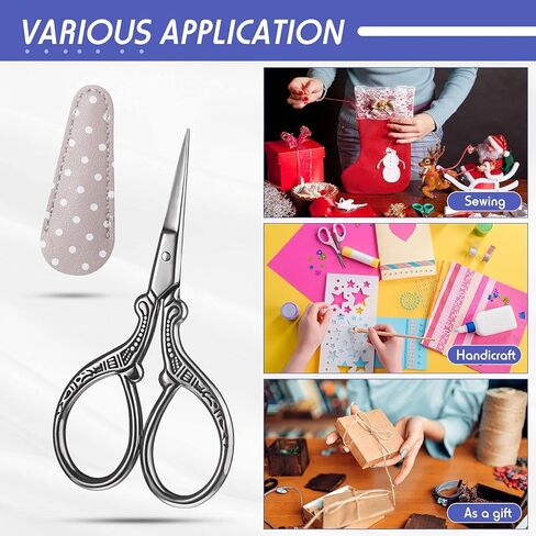 Honoson 4 Pcs Sewing Embroidery Scissors with 4 Pcs Artificial Leather Cover 3.6 Inch Stainless Steel Stork Scissors Vintage Embroidery for Needlework Manual Sewing Handicraft (Simple,Chic Colors) in Kuwait