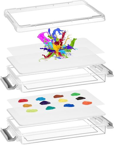 جيتيك باليت مبللة للمصغرات مع ورق باليت واسفنجات مبللة مكونة من طبقتين مع غطاء تبقى رطبة للطلاء، تحافظ على الدهانات رطبة ومنعشة، 107 قطعة in Kuwait