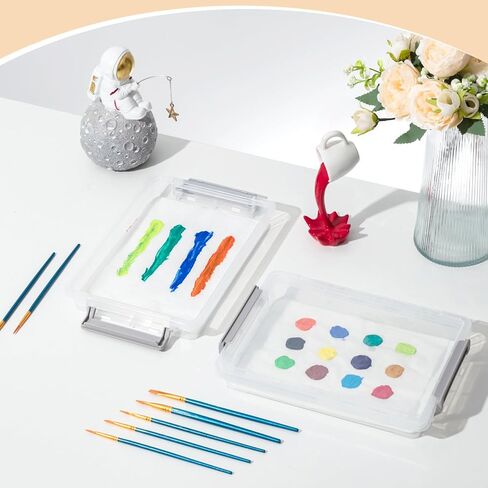 جيتيك باليت مبللة للمصغرات مع ورق باليت واسفنجات مبللة مكونة من طبقتين مع غطاء تبقى رطبة للطلاء، تحافظ على الدهانات رطبة ومنعشة، 107 قطعة in Kuwait