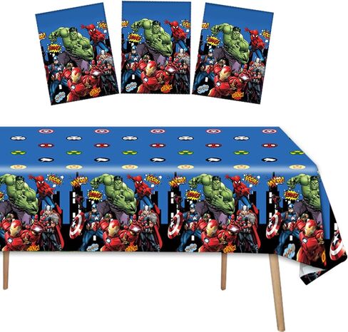 كيو اي سي اي 3 قطع من مفرش طاولة عيد الميلاد بتصميم بطل خارق، لوازم تزيين حفلات اعياد الميلاد للاستعمال مرة واحدة، غطاء طاولة بلاستيك للاولاد والبنات والاطفال - 54 انش × 108 انش in Kuwait