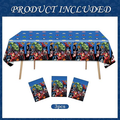 كيو اي سي اي 3 قطع من مفرش طاولة عيد الميلاد بتصميم بطل خارق، لوازم تزيين حفلات اعياد الميلاد للاستعمال مرة واحدة، غطاء طاولة بلاستيك للاولاد والبنات والاطفال - 54 انش × 108 انش in Kuwait