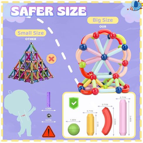 Magdiy كتل مغناطيسية للأطفال الصغار ألعاب حسية للأطفال بعمر 3 سنوات فما فوق، ألعاب بناء العصي المغناطيسية للأطفال الذين تتراوح أعمارهم بين 3-5 و4-8 سنوات، ألعاب التوحد التعليمية لمرحلة ما قبل المدرسة ومونتيسوري، هدايا عيد الميلاد in Kuwait